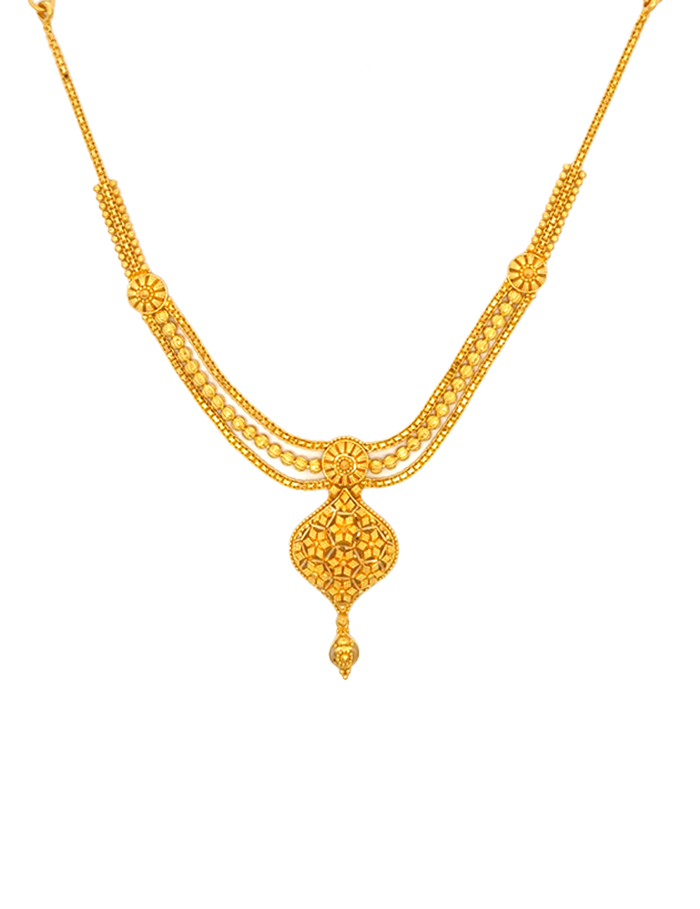 Triveni Layered Pendant Necklace with Earrings 22 Karat