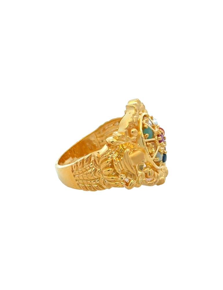 Shiv Shakti Navaratna Gold Ring - 22 Karat