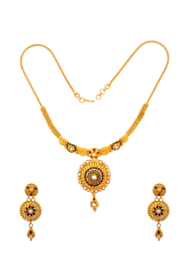 Gold Neckalce with Meenakari Work - 22 Karat