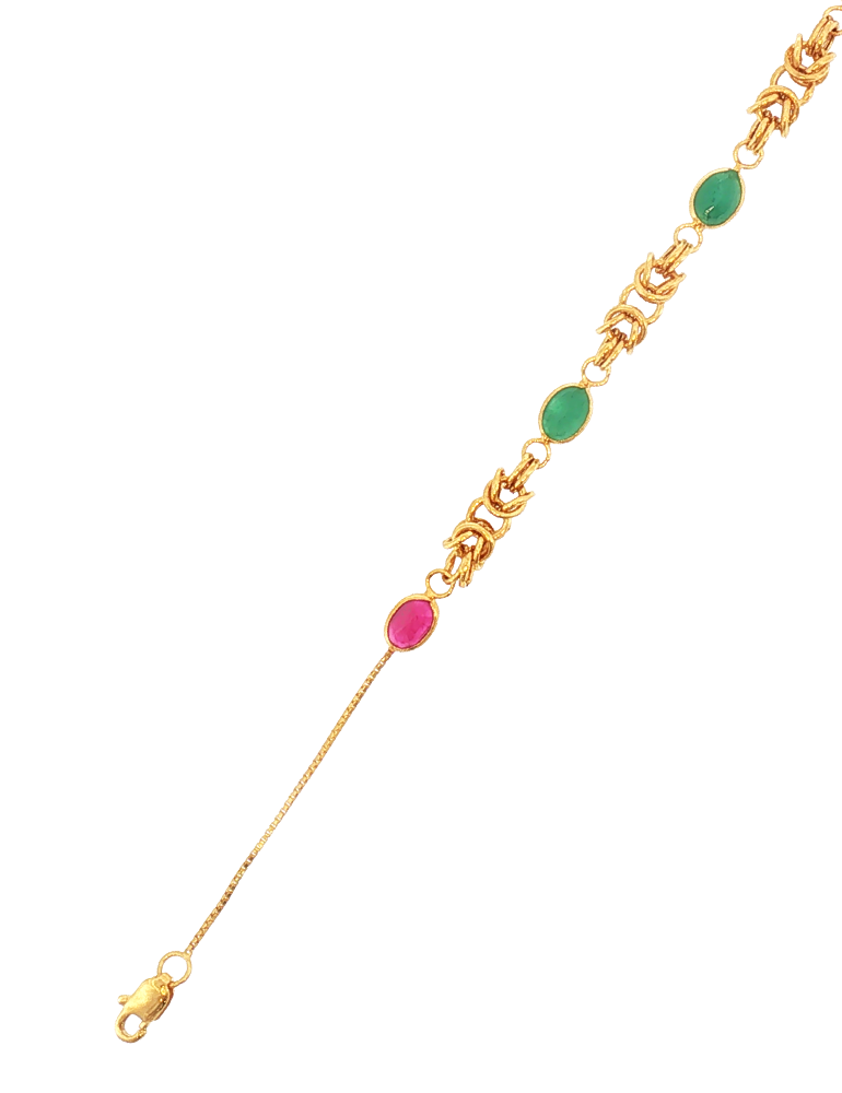 Red Green Bezel Gold Bracelet - 22 Karat