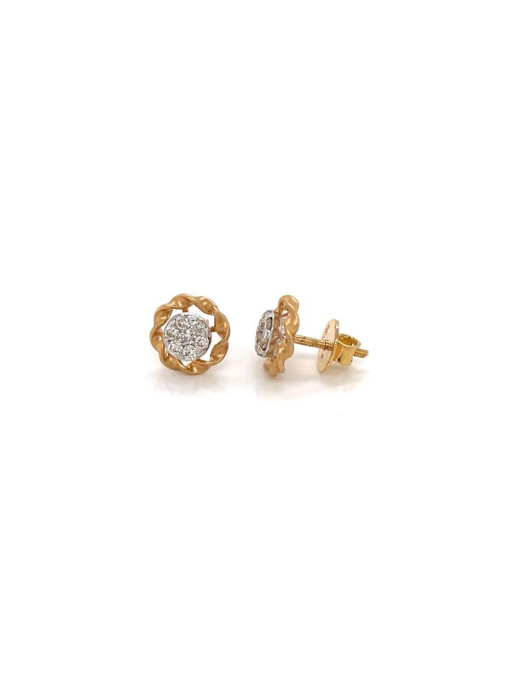 Diamond Matte Yellow Gold Earrings In 18 Karat