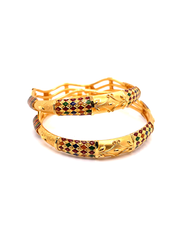 Gold Enamel Bangles 22 Karat - Set Of 2