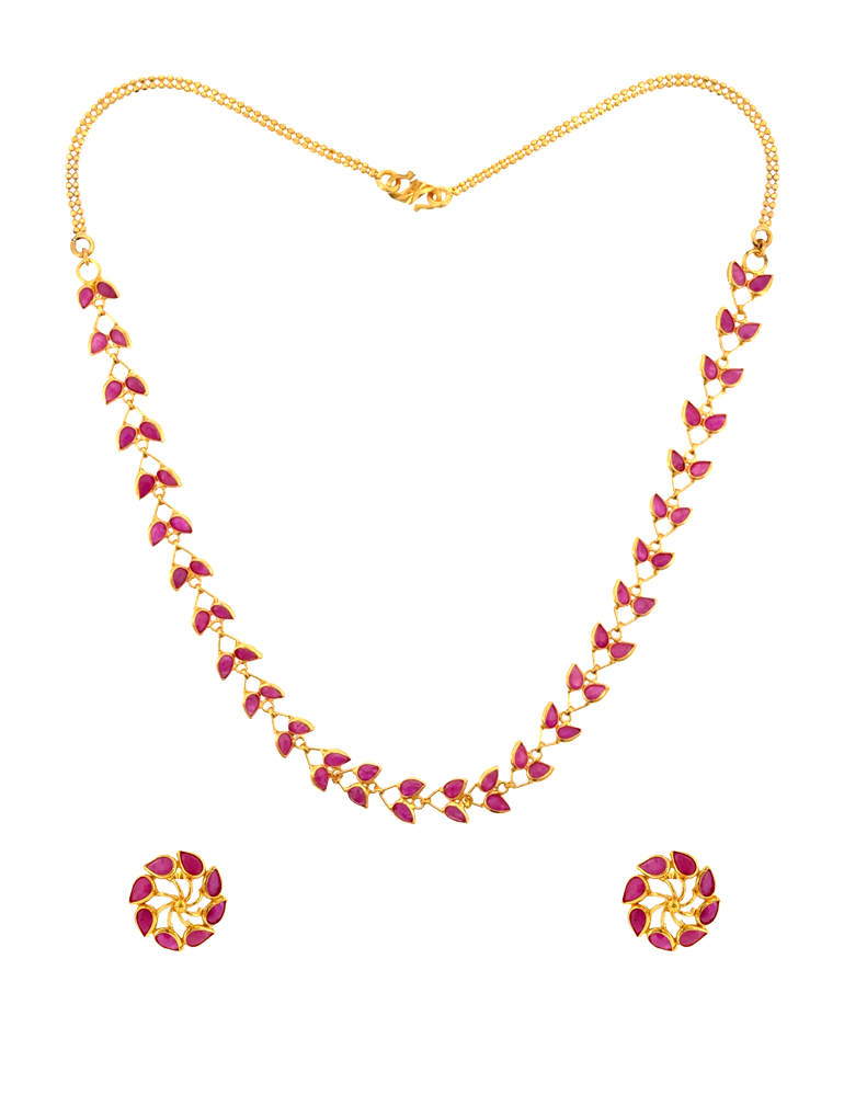 Velvet Vine Gold Necklace Set -  22 Kt