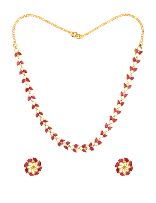 Velvet Vine Gold Necklace Set -  22 Kt
