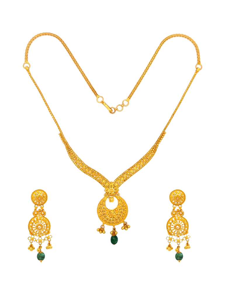 Ruhani Emerald Accent Set with Earrings - 22 Karat