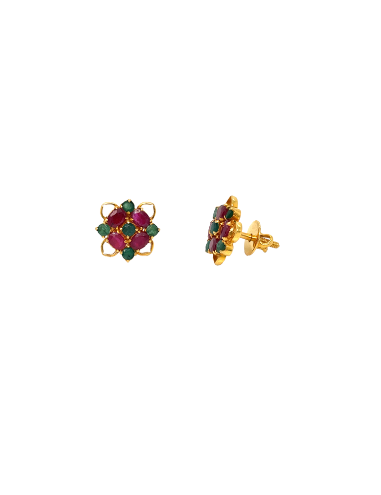 Gold Ruby & Emerald Earrings 22 Karat