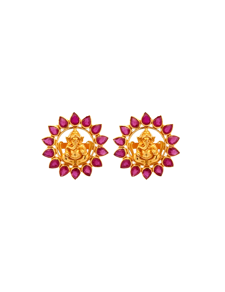 Ruby Aura Ganesha Earrings - 22 Karat