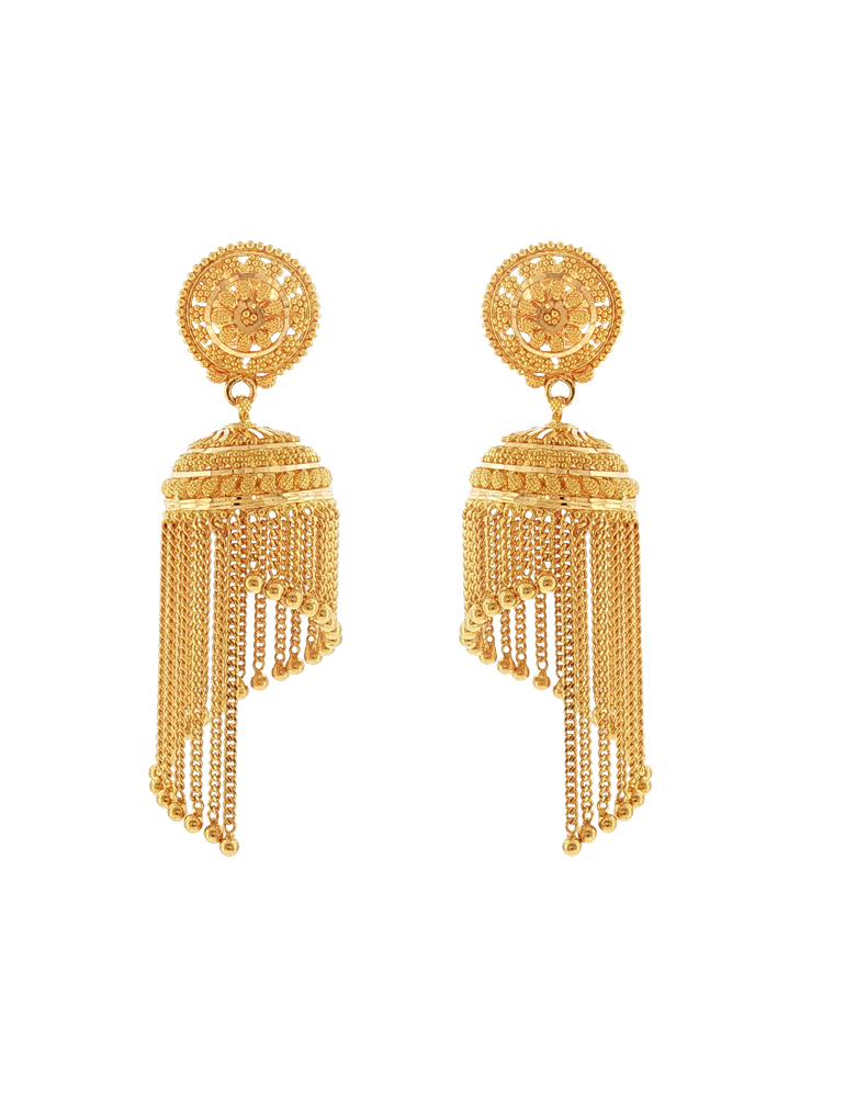 Aabhushan Cascade Gold Jhumkas - 22 Karat