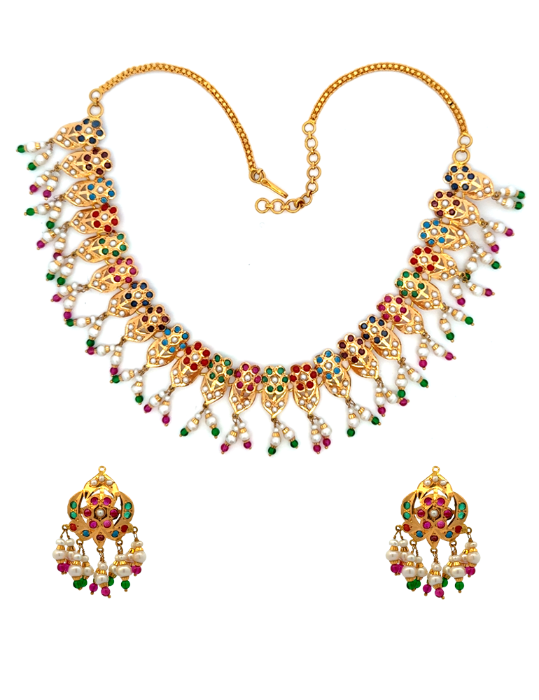 Gold Antique Necklace Set With Earrings 22 Karat