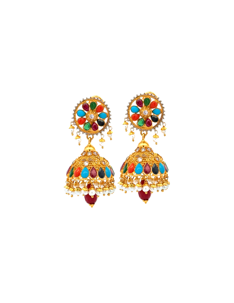 Navrathan Earrings - 22 Karat