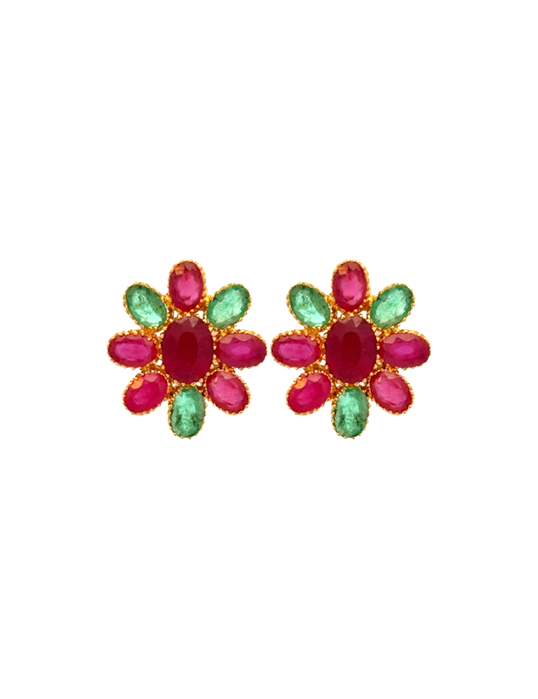 Festive Ruby-Emerald Gold Studs - 22 Karat
