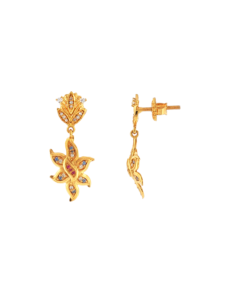 Saira Floral Drop Earrings - 22 karat
