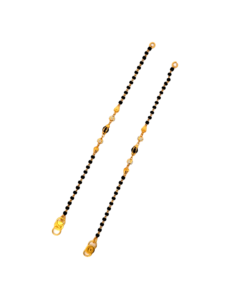 A Pair of Black-Beads Kid's Bracelet - 22 Kt