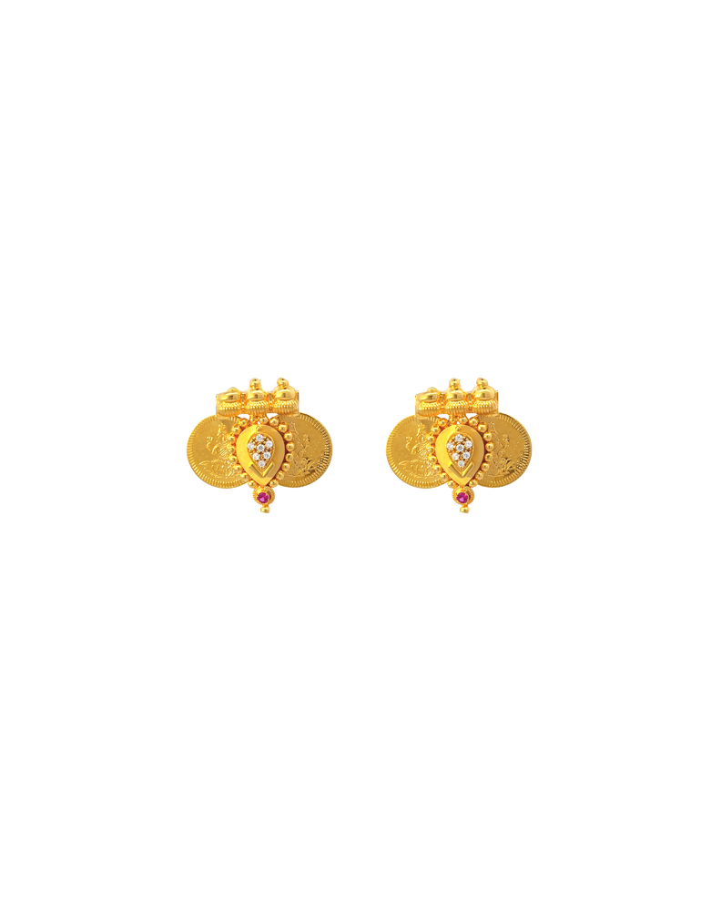 22 KT Yellow Gold Kasu Mala With Earrings