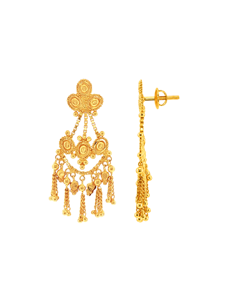 Rajwada Cascade Gold Earrings - 22 Karat