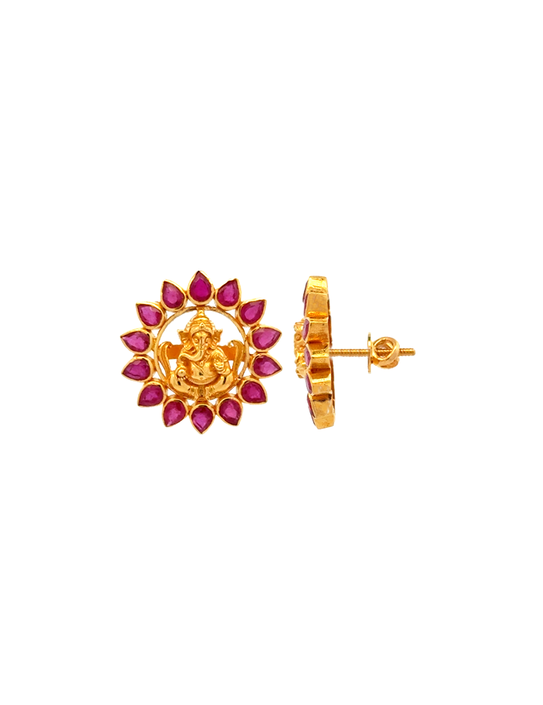 Ruby Aura Ganesha Earrings - 22 Karat