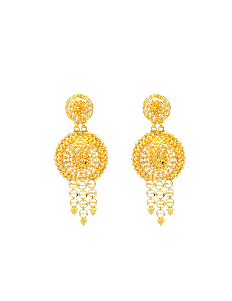 Kanakdhara Long Gold Necklace Set with Earrings 22 Karat