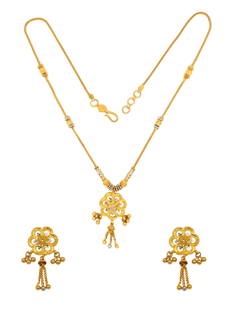 22 Karat Gold Two-tone Necklace Set with Earrings