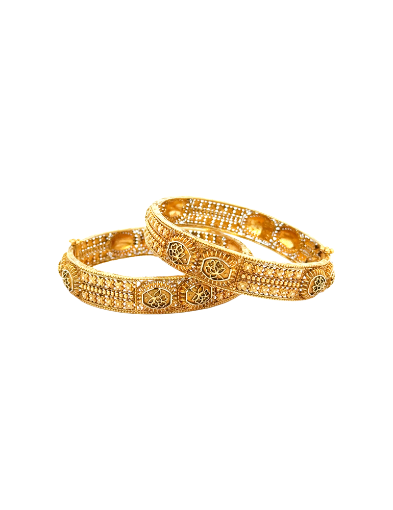 Kamal Motif Gold Bangles 22kt  - Set of 2