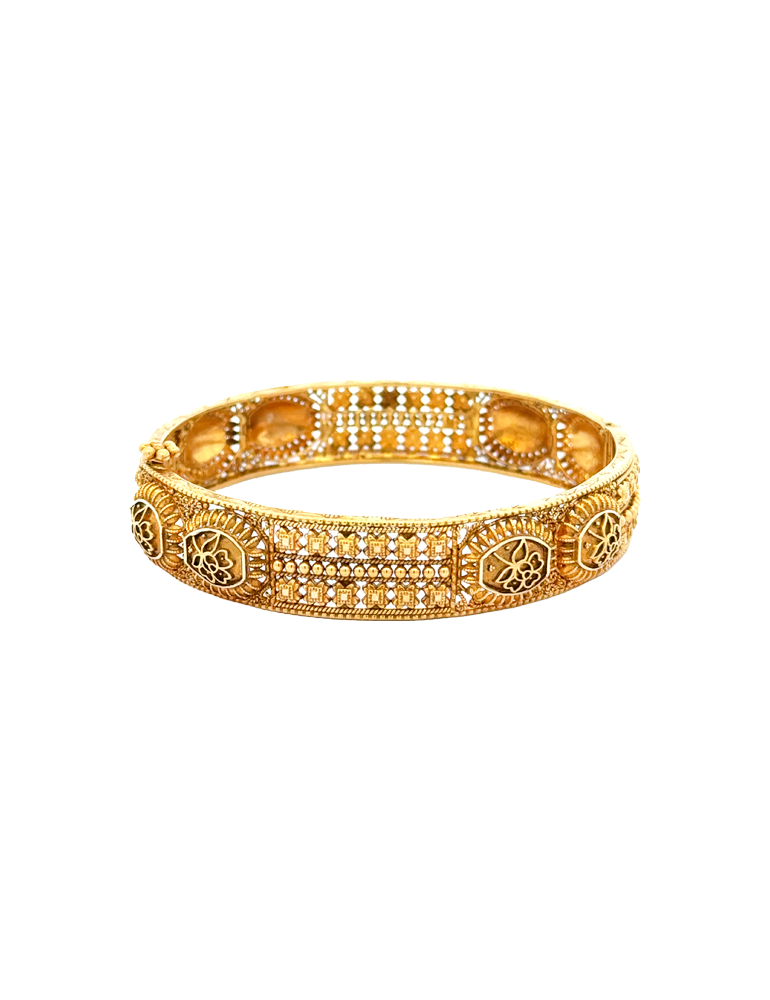 Kamal Motif Gold Bangles 22kt  - Set of 2