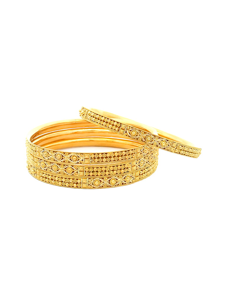 Intricate Floral Motif Gold Bangles 22kt  - Set of 4