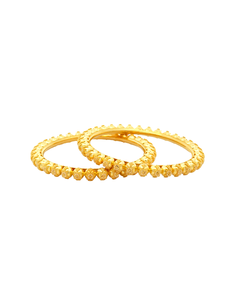 Textured Beaded Gold Bangles 22kt  - Set of 6