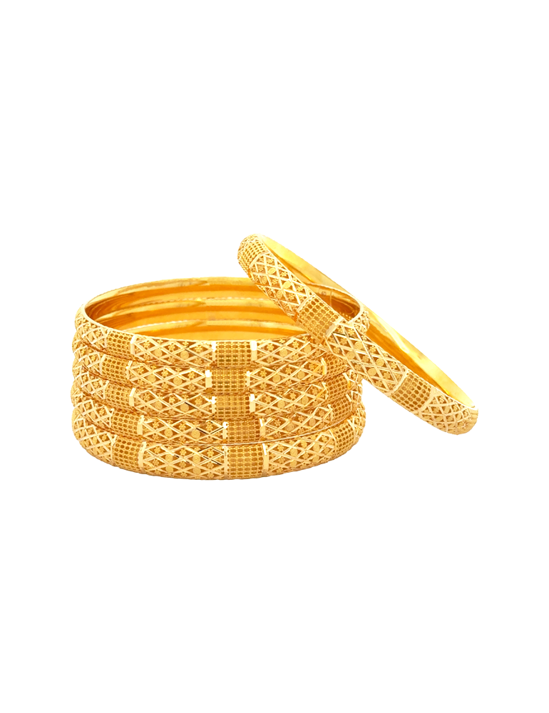 Gold Intricate Geometric Pattern Bangles 22kt  - Set of 6