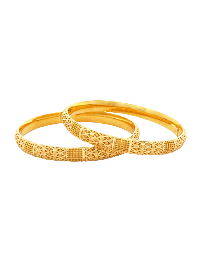 Gold Intricate Geometric Pattern Bangles 22kt  - Set of 6