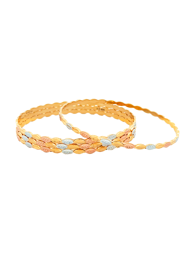 Triveni Weave Tri-Color Bangles 22kt  - Set of 8
