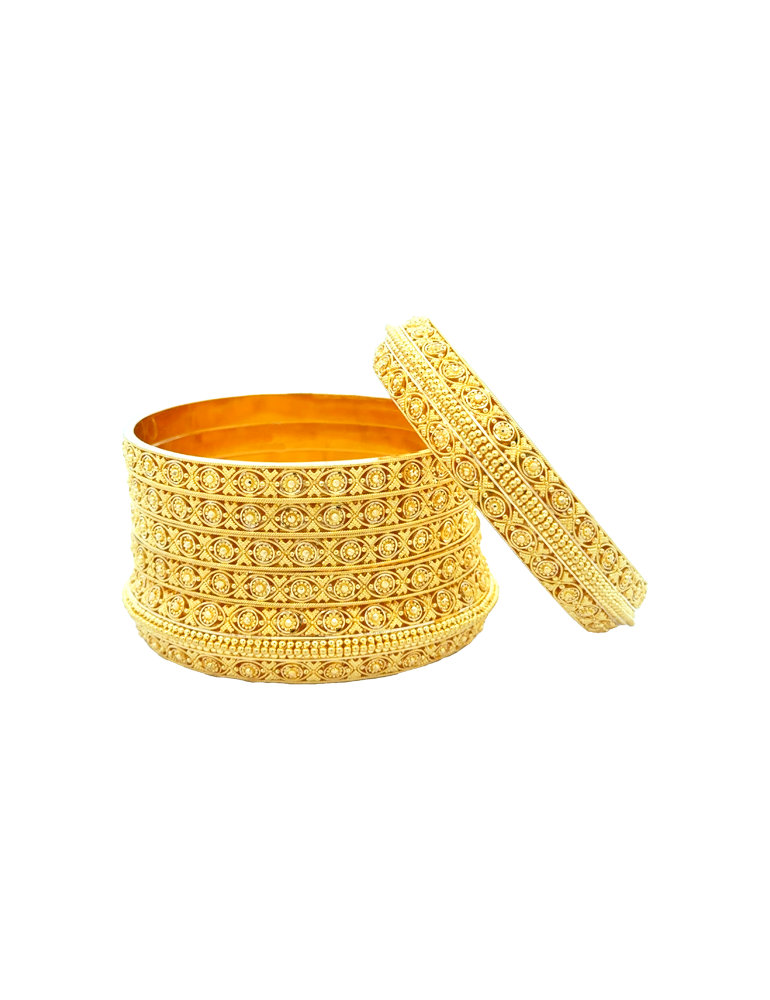 Intricate Granulated Gold Bangle - 22kt  (Set of 6)