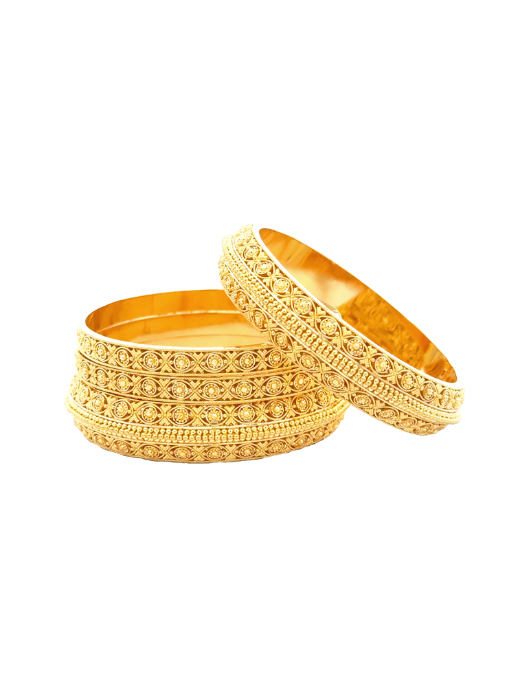 Intricate Granulated Gold Bangle - 22kt  (Set of 6)