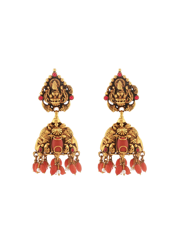 Lakshmi Coral Temple Jhumkas - 22 Karat