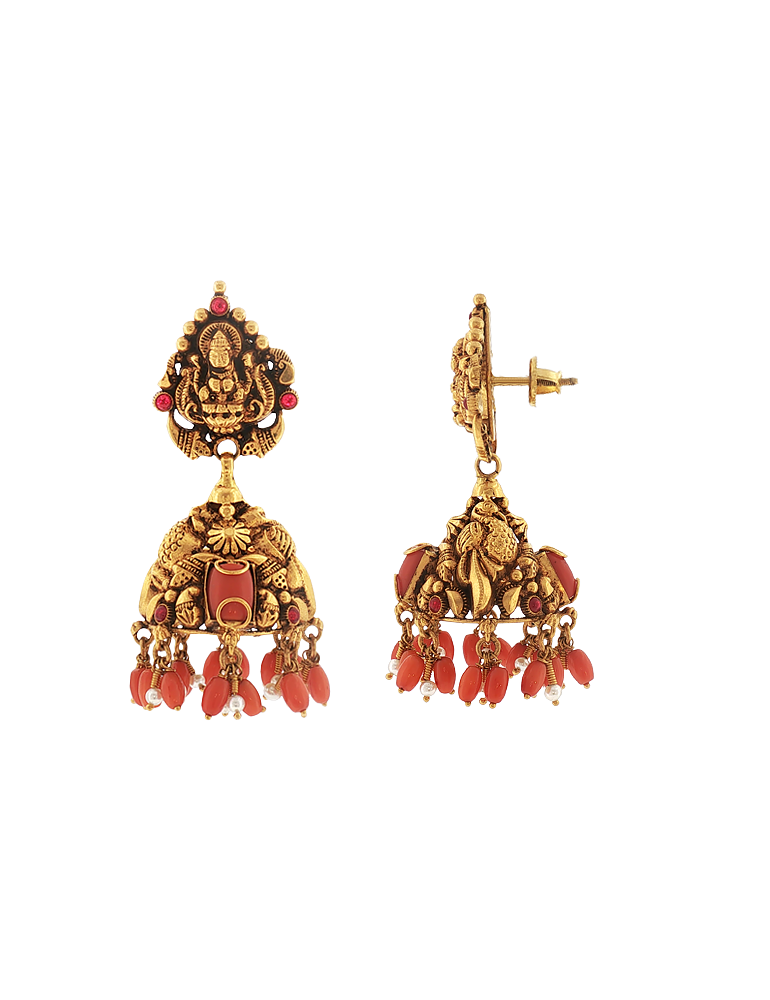 Lakshmi Coral Temple Jhumkas - 22 Karat