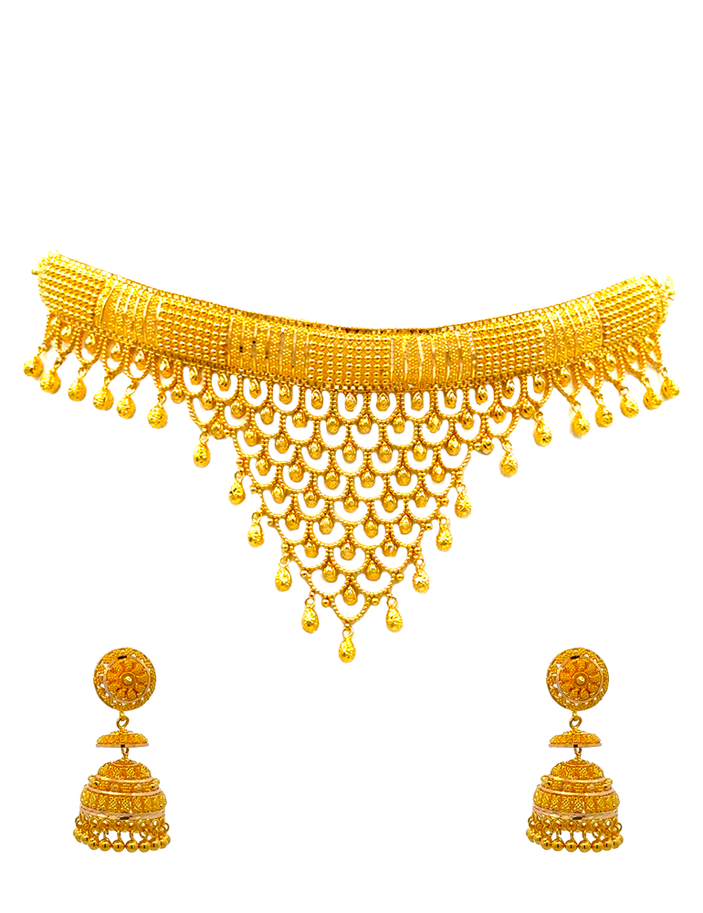 Gold Choker Set with Earrings 22 Karat