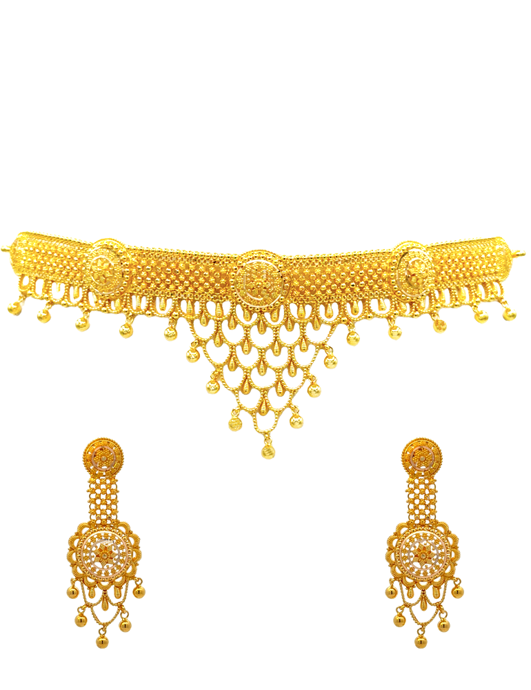 Gold Choker Set with Earrings 22 Karat