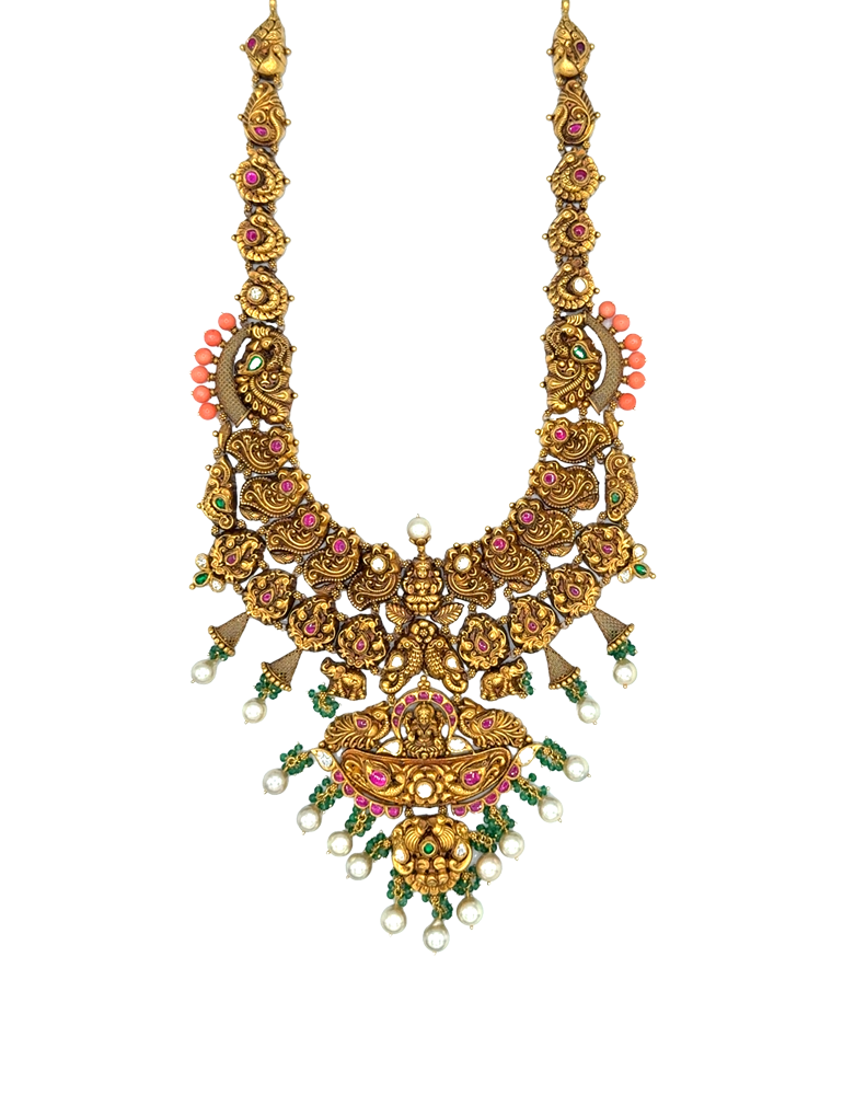 Lakshmi Devi Temple Necklace Set in 22K