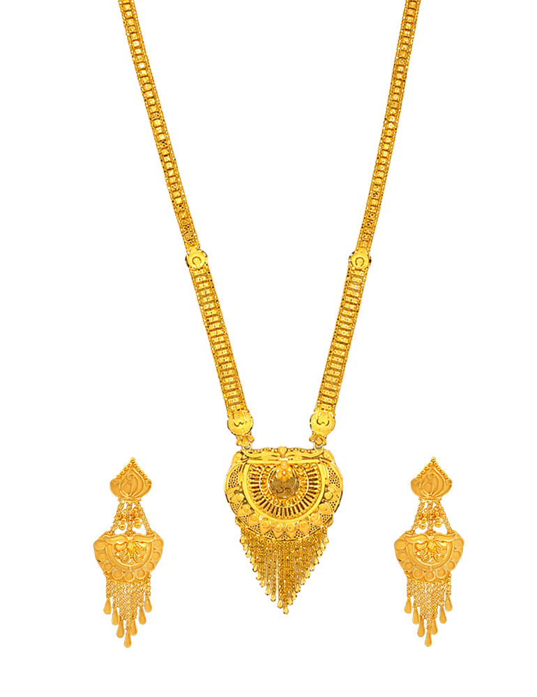 Rajmahal Tassel Temple Necklace Set With Earrings - 22 Karat