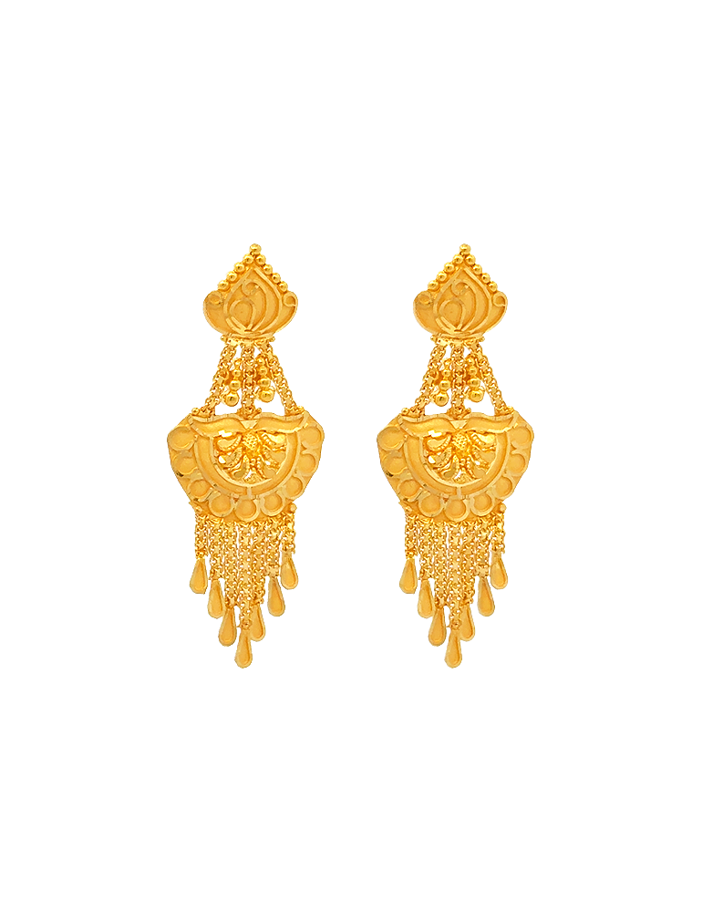 Rajmahal Tassel Temple Necklace Set With Earrings - 22 Karat