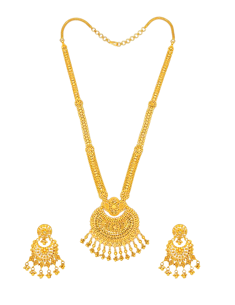 Elegant 22K Gold Statement Necklace Set with Earrings