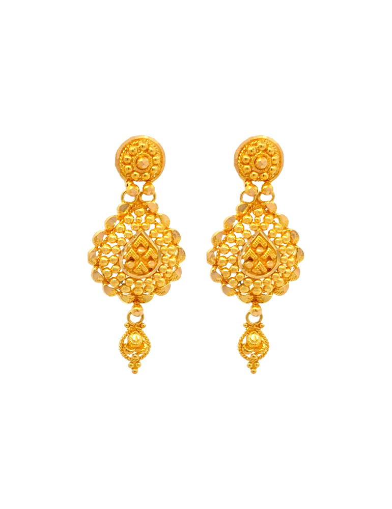 Regal Teardrop Gold Necklace Set With Earrings - 22 Karat