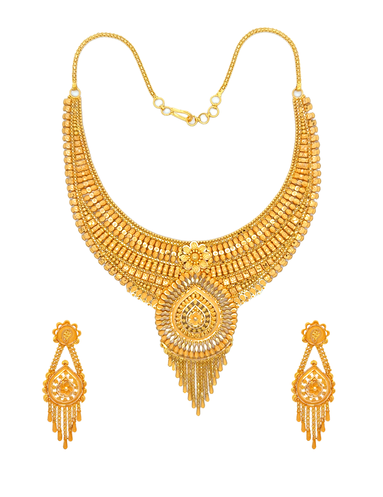 Rajmahal Heritage Gold Necklace Set With Earrings - 22 Karat