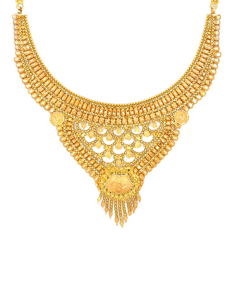 Luxury Bridal Gold Necklace Set With Earrings - 22 Karat
