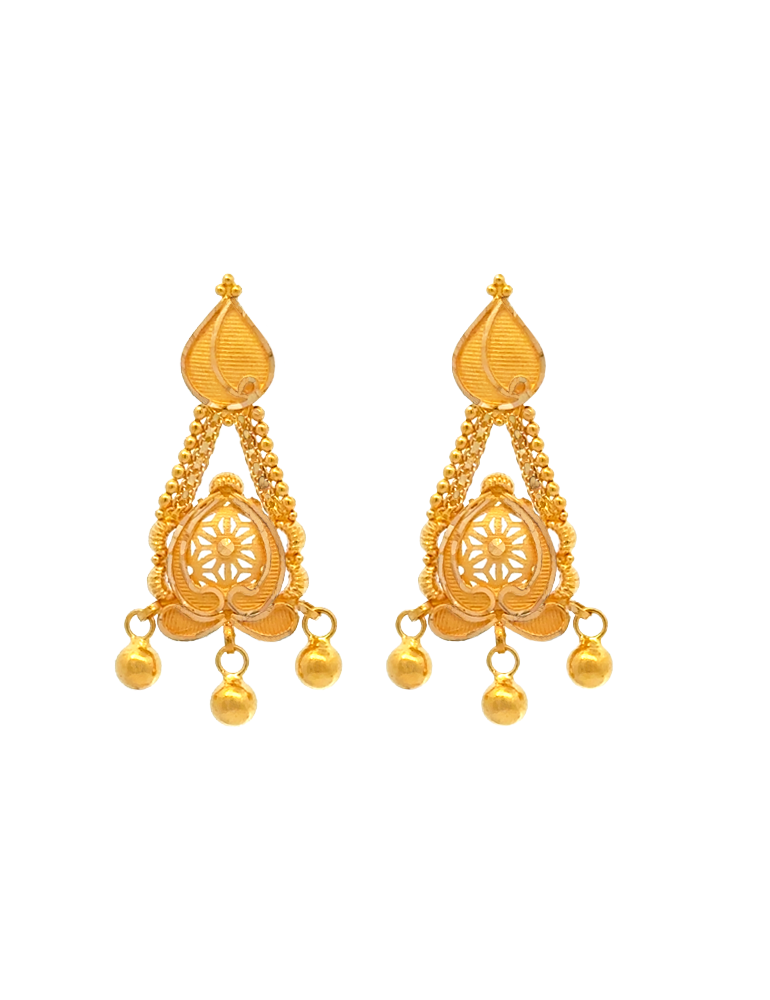 Royal Teardrop Cascade 22K Gold Necklace Set With Earring