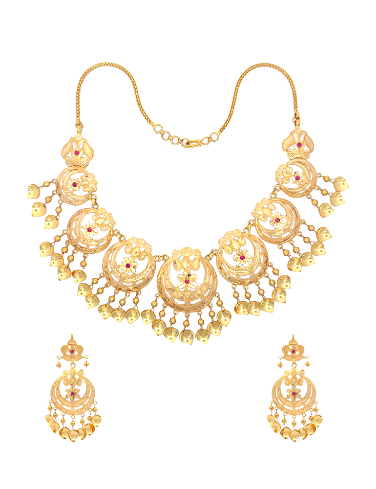 Elegant Gold Necklace Set With Earrings - 22 Karat
