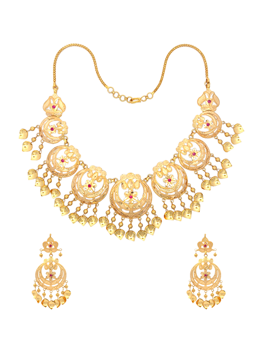 Elegant Gold Necklace Set With Earrings - 22 Karat