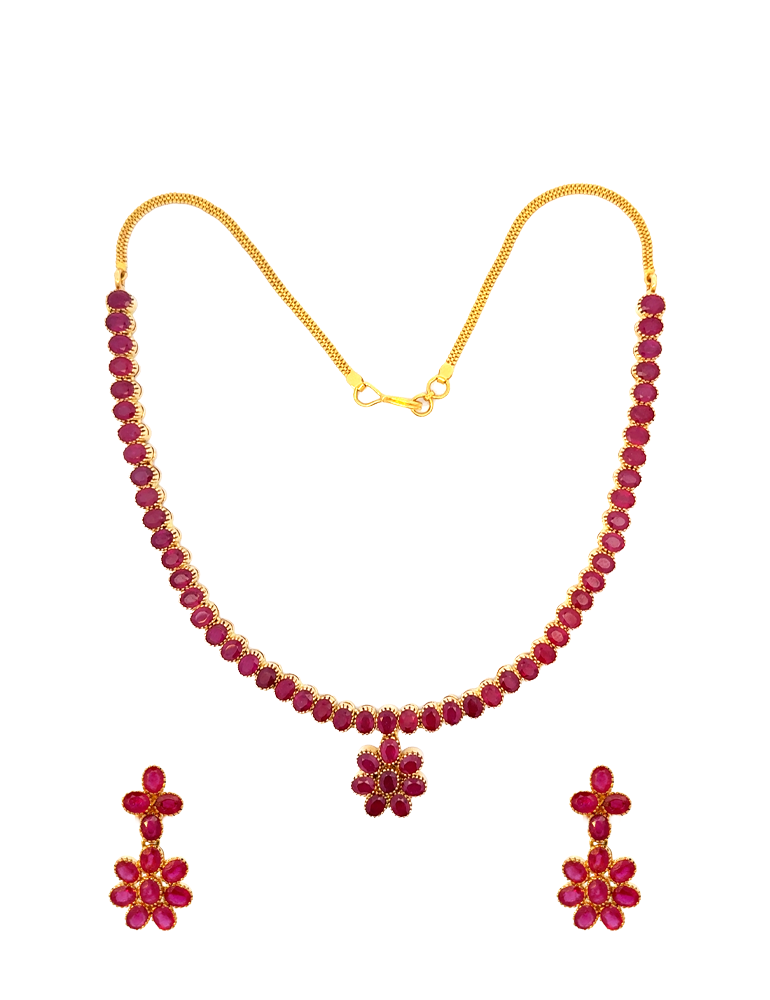 Gold RubyNeckalce With Earrings - 22 Karat