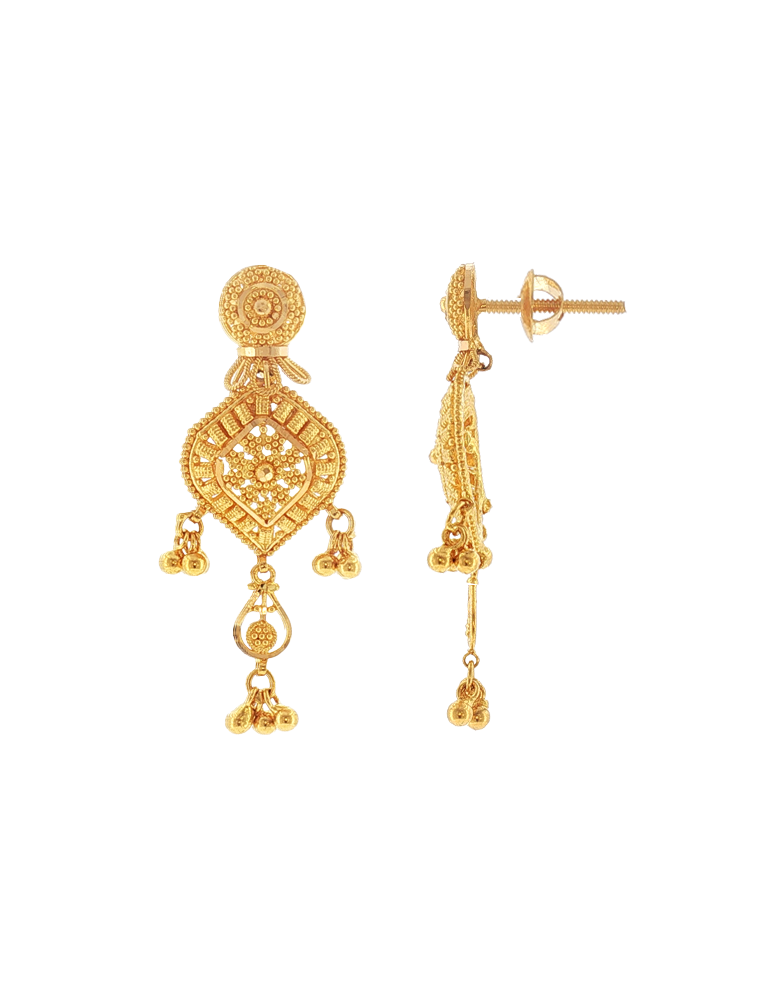 Anuradha Filigree Gold Earrings - 22 Karat