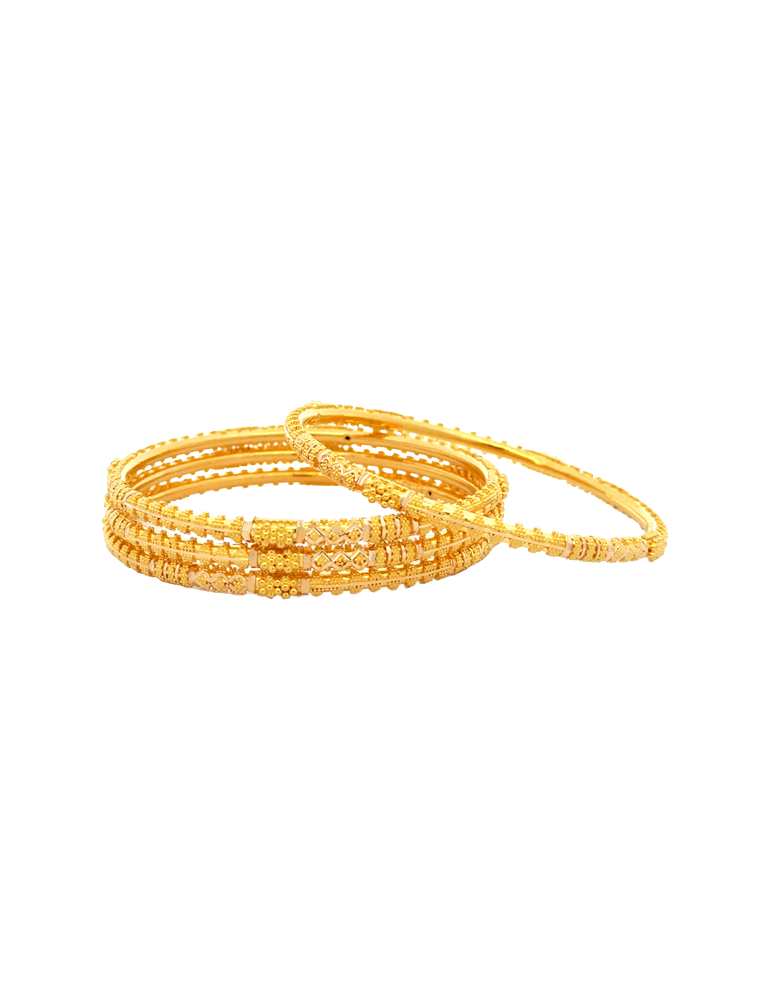 22K Golden Symphony Fine Textured Bangles - Set of 4