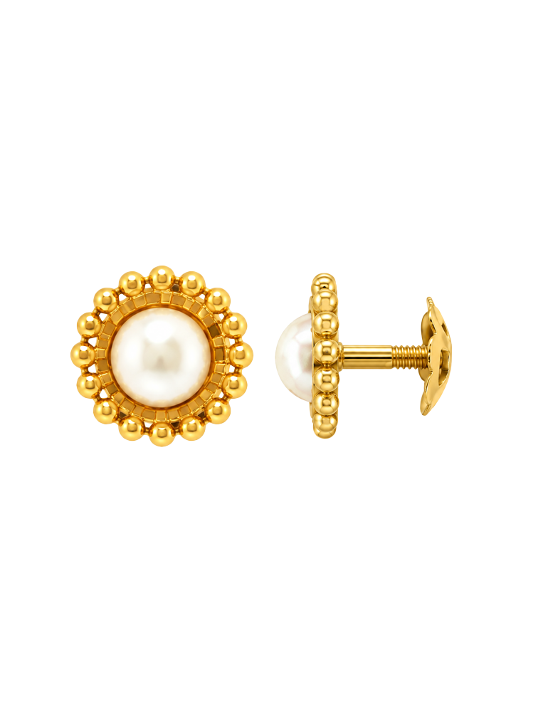 Pearl Crown Gold Studs - 22 Karat