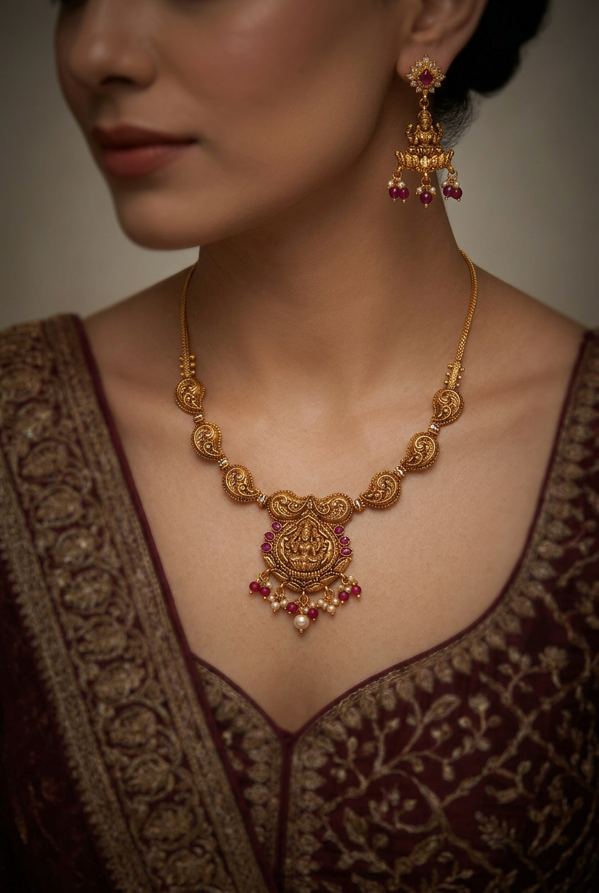 Kamal Ratna Gold Necklace Set 22 KT